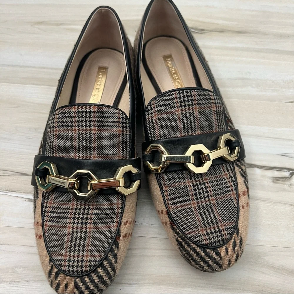 Louise et Cie Lo Brone Brown Plaid Chain Loafers